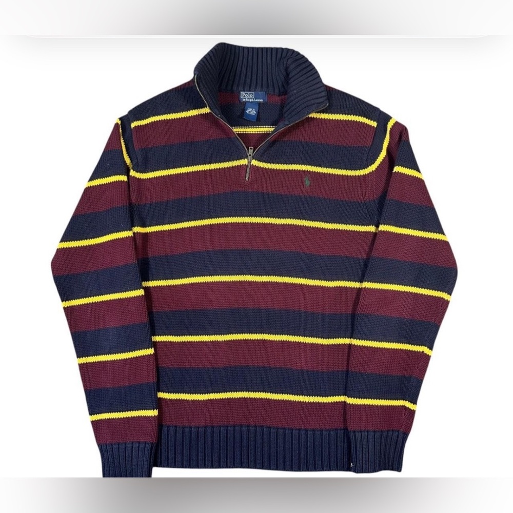 Polo Ralph Lauren Boys 8/10 Striped Quarter Zip Sweater Cotton Preppy